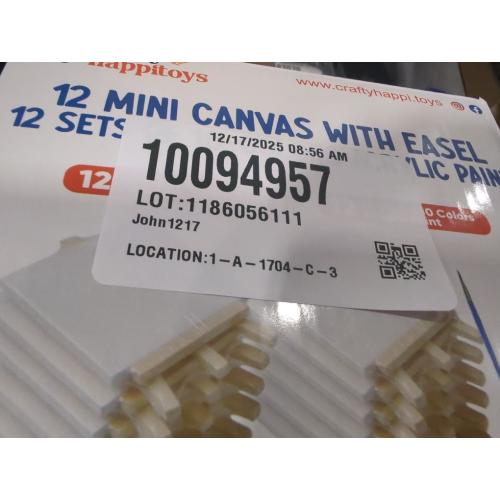 Set of 10 Mini Canvas and Easel Set with 10 Colors Acrylic Paint in Bulk Set of 12 - Kids Art Party Favors & Party Supplies - 4x4 Small Canvases for Painting with Mini Easel - Paint for Kids