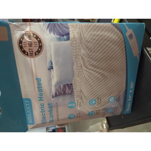 Electric Heated Blanket Throw, Heating Blanket Throw with Soft Flannel, 84* 90Inch Heated Throw Blanket with 10 Time Settings, 6 Heat Settings, and 8 hrs Timer Auto Shut Off (White)