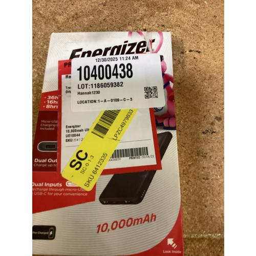 Carregador Portátil Energizer UE10044BK Power Bank 10.000mAh Micro USB USB-C - Preto