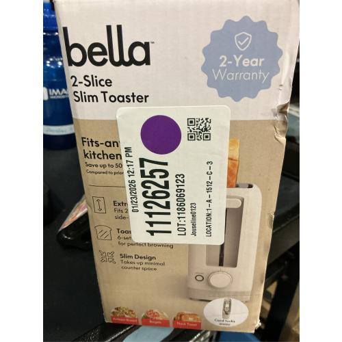 bella 2 Slice Slim Toaster, Fits-anywhere™ Kitchenware, 6 Setting Shade Control with Reheat & Cancel Buttons, Fits sourdough, 10” Long Slot, Anti Jam & Auto Shutoff, 900 Watt, Oatmilk