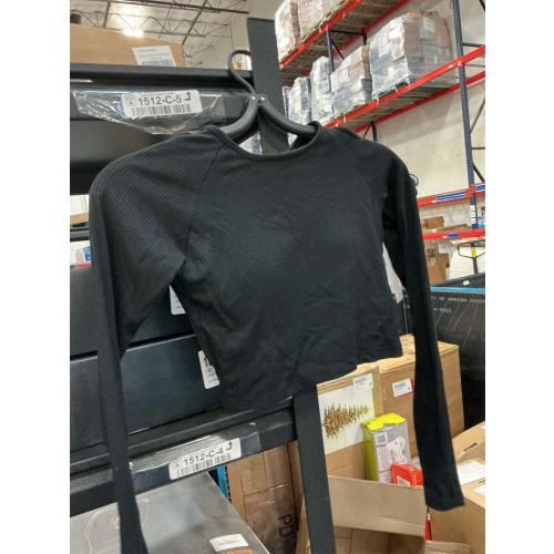 Size M  Round Neck Long Sleeve Knit Ribbed Fitted Crop Top Casual Basic Shirts