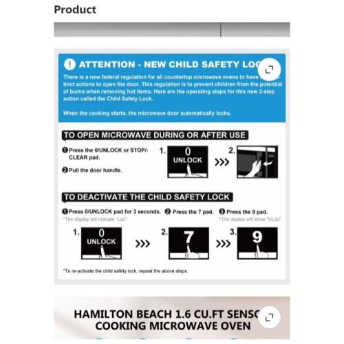 Hamilton Beach 1.6 cu ft. Sensor cook countertop microwave oven