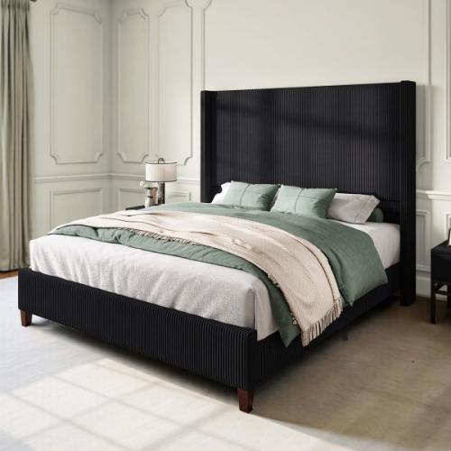 Dunwoody Upholstered Wingback Queen Size Platform Bed,Black