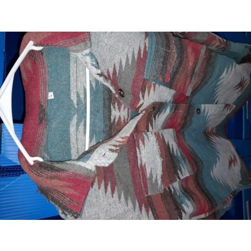 happlan Aztec Denim Jacket For Women Lapel Button Down Print Shirt Coat Shacket size large