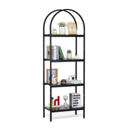 VEVOR Metal Bookshelf, 4-Tier Arched Industrial Bookshelf Black