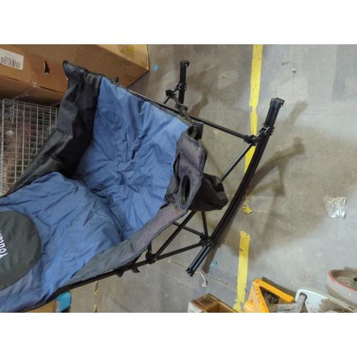 Oversized Folding Rocking Camping Chair, Padded Portable Rocking Chair with Pockets, Cup Holder and Carry Bag, Heavy Duty Outdoor Rocker Patio Chair for Garden, Lawn, Up to 400lbs, Navy Blue