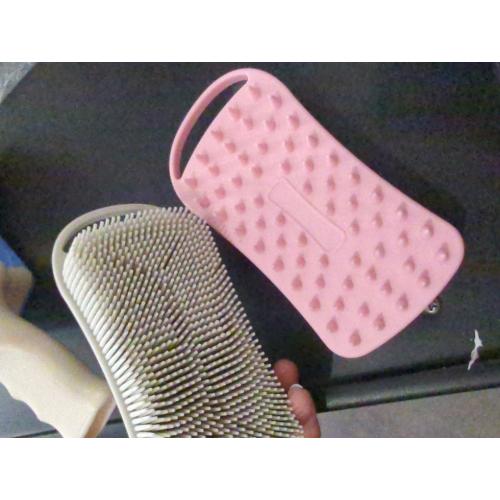 2 PC Silicone Body Scrubber, 2 in 1 Exfoliating Shower Bath Scrubber, Soft Silicone Loofah for Sensitive Skin, Shower Hair Scalp Massager, Easy to Clean, Lather Well (Grey&Black)