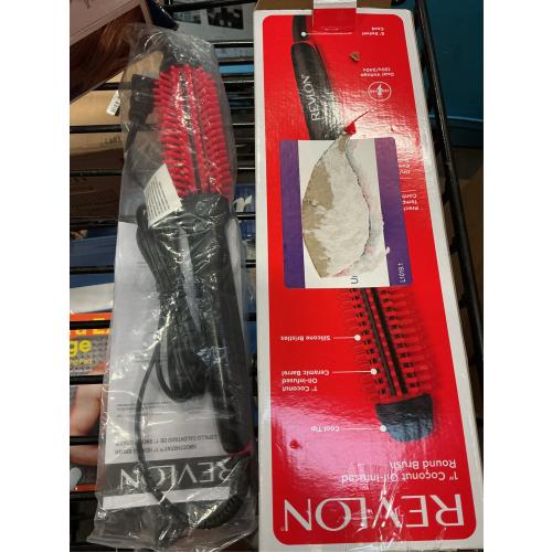 REVLON New and Improved SmoothStay Coconut Oil-Infused Heated Hair Styling Brush | 1” Barrel for Voluminous, Shiny Results (Black/Red)