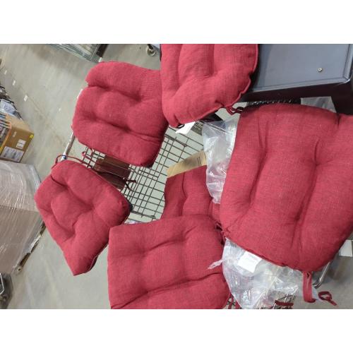 downluxe Indoor Chair Cushions for Dining Chairs, Tufted Overstuffed Textured Foam Kitchen Chair Pads with Ties and Non-Slip Backing, 15.5 x 15.5 x 4, Red, 6 Pack