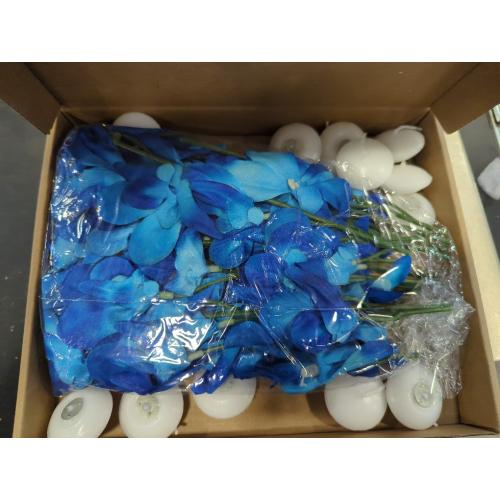 Juexica 28 Pieces Floating Flowers for Centerpieces Blue Orchid Flowers Vase Fillers Unscented Floating Candles for Wedding Table Party Home Decoration