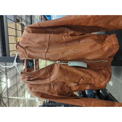 Size S IRIS Short Leather Jacket for Women with Detachable Hood Long Sleeve Slim Fit Bomber Jacket Fall Winter Casual Leather Coat