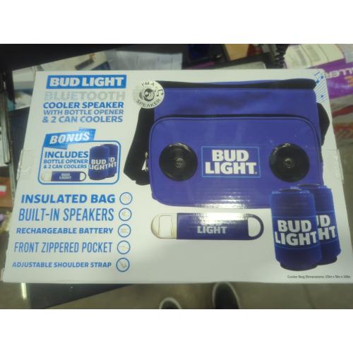 Bud Light Bluetooth Cooler Speaker With Bottle Opener & 2 Can Coolers