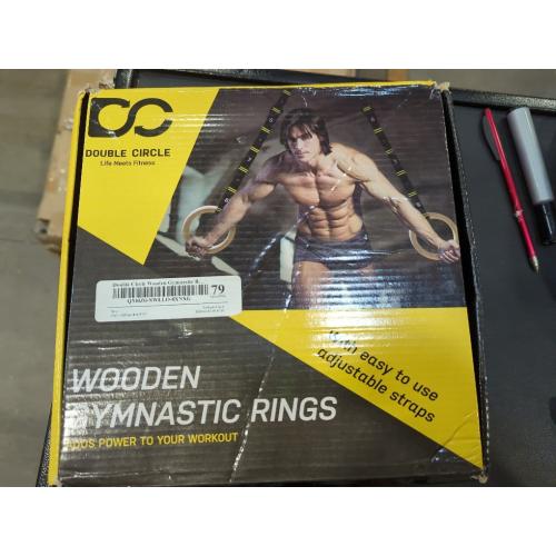 Double Circle Wood Gymnastics Rings with Quick Adjust Numbered Straps and Exercise Videos Guide - Full Body Workout Rings, Calisthenics, Home Gym (Multi-Size)