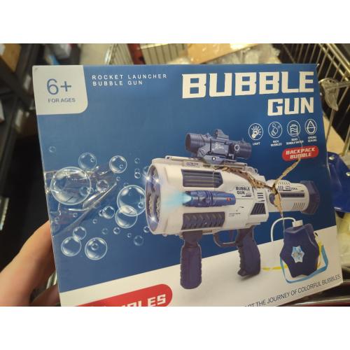 Color Blue Bubble Guns Automatic with Build-in Bubble Solution (4.4 oz), 3 Fans Drive 6X Lens Bubble Blower Machine, Cool Favors for Summer Ourtdoor Party Birthday Wedding Toy