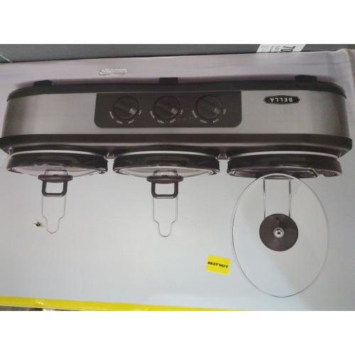 Silver and Black Bella 3X1.5QT Oval Triple Slow Cooker with Lid Rests