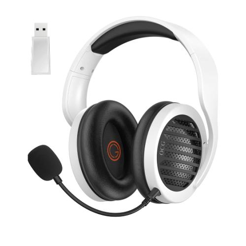 OCG Gaming Headset Dual Wireless Lossless 2.4G Bluetooth Gaming Headphones with Detachable Microphone 50mm Speakers - for PC, PS4, PS5,Smartphone,MacBook,Notebook,Tablet White