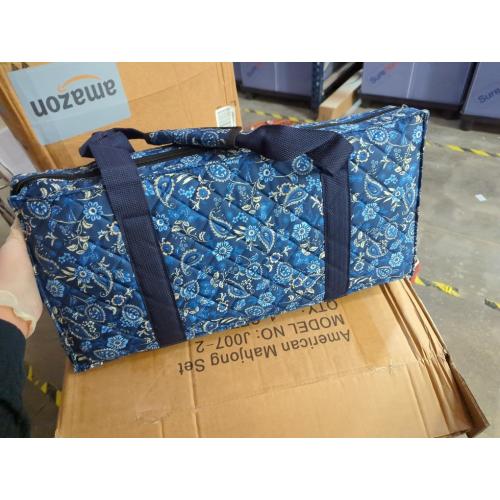 Empty Mahjong Bag,Thickened Blue Printed American Mahjong Set, Tiles Bag and Mahjong Racks&Pushers Drawstring Bag Included (Case Only)