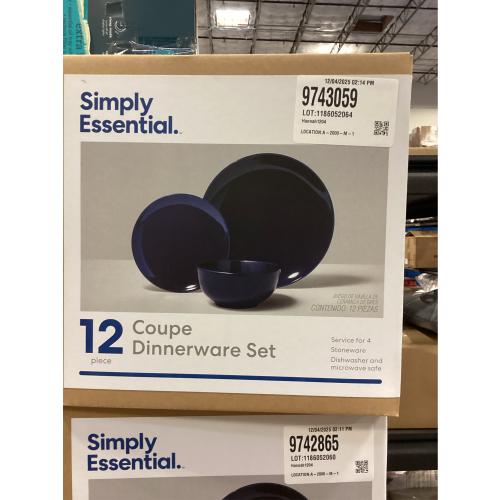 Gibson Simply Essential Coupe 12-Piece Blue Round Stoneware Dinnerware Set