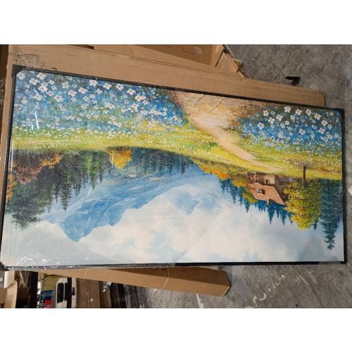 CHATYOUNG Large Mountains Wall Art, Rustic Blue Forest Wild Flowers Wall Picture Path Cottage Landscape Framed Wall Paintings for Living Room Bedroom kitchen Home Decor Gifts for Women 29X58