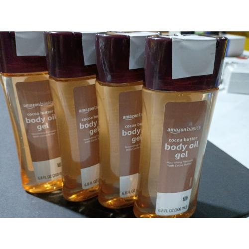 Amazon Basics Body Oil Gel with Cocoa Butter for Very Dry Skin, 6.8 Fl Oz, 4-Pack (Previously Solimo)