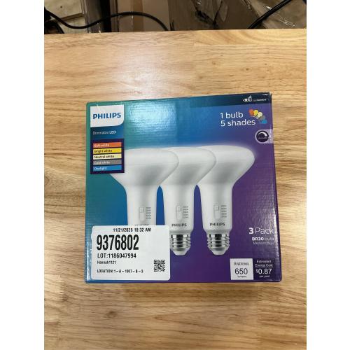 Philips LED Multi-CCT Dip Switch 65W BR30 3P: Dimmable BR30 Light Bulbs, 650 Lumens, E26 Base, 3 Pack, 13.7-Year Life