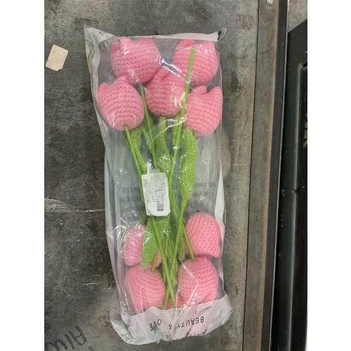 Emivery Crochet Flower Bouquet, 7pcs Knitted Artificial Tulip Flowers Bouquet Pink Handmade Crocheted Finished Fake Flower Tulip for Valentine's Mother's Teacher's Day Gift