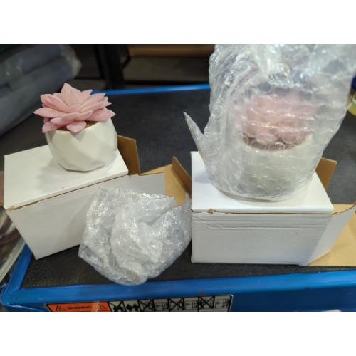 VIVERIE Mini Succulents Plants Artificial in Pots-Rose Pink, Christmas Small Fake Succulents Plants for Home Decor Indoor for Women, White Ceramic Faux Succulents, Set of 2, Gifts for Mom