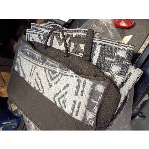 Outdoor Rug Black White Coloured Outdoor Camping Rug, Woven Tape Edging on Both Ends Complete with Accessories and Storage Bag Picnic Outdoor Rug