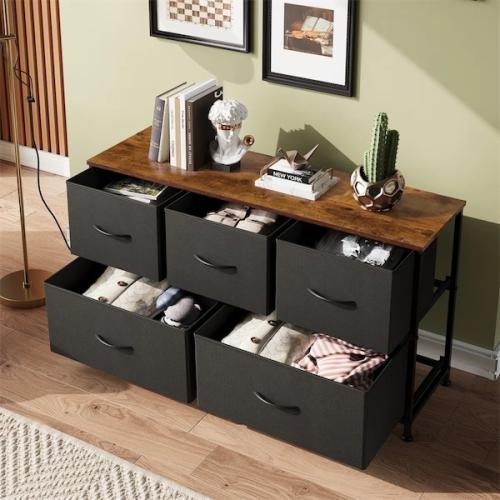READ DESCR 39.1'' W 6-Drawer Dresser For Bedroom, Storage Unit With Sturdy Steel Frame, TV Stand With Wooden, Chest of Drawers for Closet, Living Room