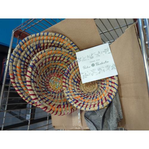 3pcs Boho  Basket Decor Handmade Seagrass Round Hanging Decorative Fruit Dessert Trays for Living Room Bedroom