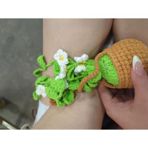 Potted Plants Crochet Rear View Mirror Accessories, Hand Crocheted (Glue Free) Safe Car Hanging Ornament, Cute Car Accessories for Women Interior
