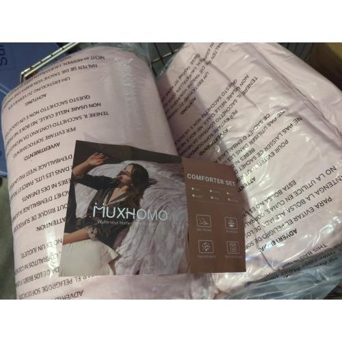 MUXHOMO 7 Pieces California King Comforter Set, Seersucker Bed in a Bag Cal King Size, All Season Luxury Bedding Set with Comforter, Flat Sheet, Fitted Sheet, Pillowcases & Shams, Rose Gold