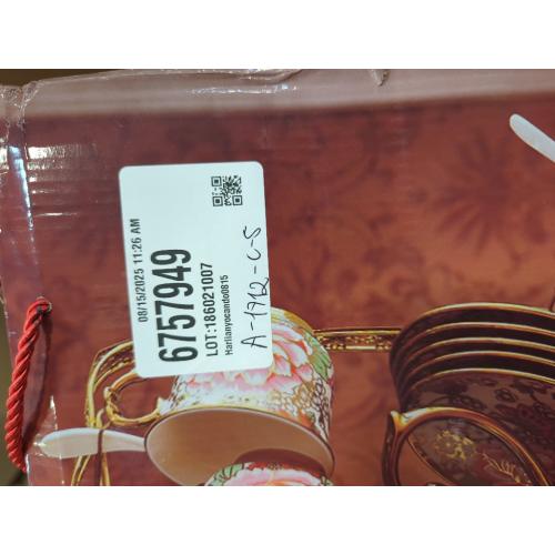 20 Pcs Porcelain Tea Set with Metal Holder,European Flower Adult Ceramic Tea Party Set for Women,1000ML Teapot, Beautiful Coffee Tea Cup Set for Home&Party(Gold)