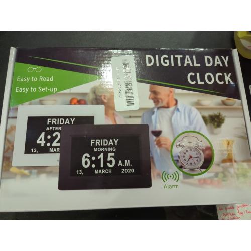 Black 7inch Johnziny Digital Clock with Day and Date for Elderly Large Display Digital for Elderly Dementia Clock Alarms, 12 Alarms and 8 Tags,4 Colors Display Calendar Alarm Clock(Black)