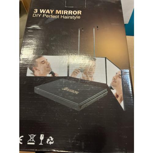 JUSRON 360 Viewing Angle Self Hair Cutting Mirror, Clear Anti-Fog HD Glass (Black Without LED Without Accessories)