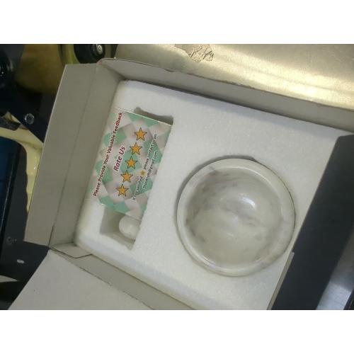 3 Small Natural Stone Mortar and Pestle Set as Spice, Medicine Grinder Masher - kharad, Khallad, Okhli and Musal (White)