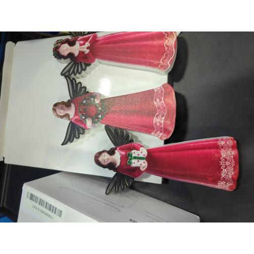 3 Pcs Christmas Angel Figurine Wooden Angel Statues Figurine Christmas Sculpted Wings with Wreath Table Decoration for Xmas Gifts Home Office Decor Party Supplies