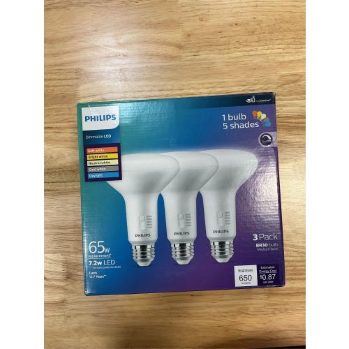 Philips LED Multi-CCT Dip Switch 65W BR30 3P: Dimmable BR30 Light Bulbs, 650 Lumens, E26 Base, 3 Pack, 13.7-Year Life