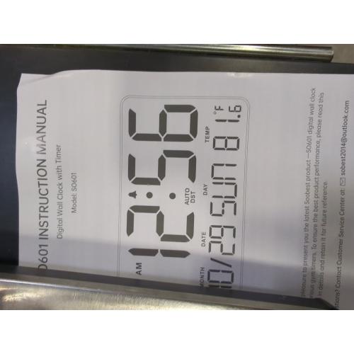 Soobest Large Display Digital Wall Calendar Clock with Date Day of Week, Alarm Clock for Bedroom Desk, Timer for Home Gym Workout 6 Dimmer Auto DST 12/24hr with Remote and Temperature(White)