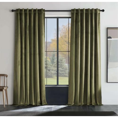 Blackout Rod Pocket and Back Tab Curtain Panel (Set of 2) Large  Olive Green