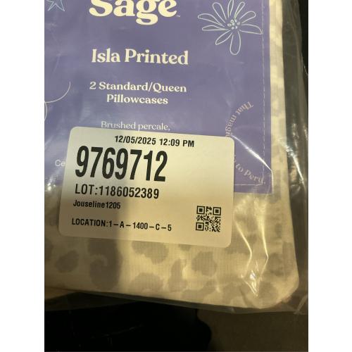 Wild Sage Brushed Cotton Percale 300-Thread-Count Standard/Queen Pillowcase in Grey Leopard