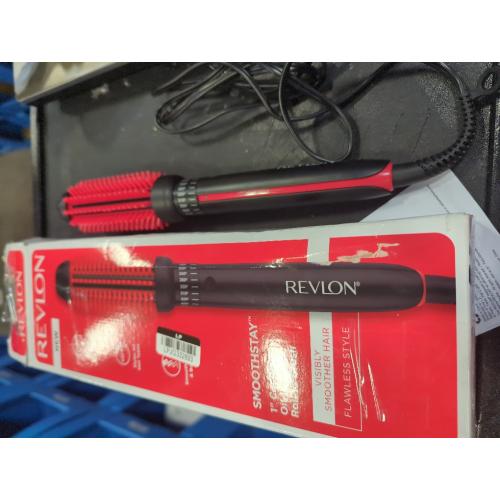 REVLON New and Improved SmoothStay Coconut Oil-Infused Heated Hair Styling Brush | 1” Barrel for Voluminous, Shiny Results (Black/Red)