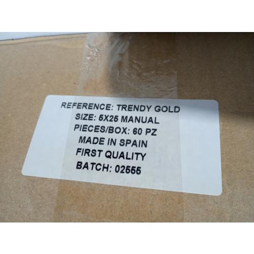 Trendy gold,  size 5x25 manual, pieces box 60, 2 box   Made in Spain.