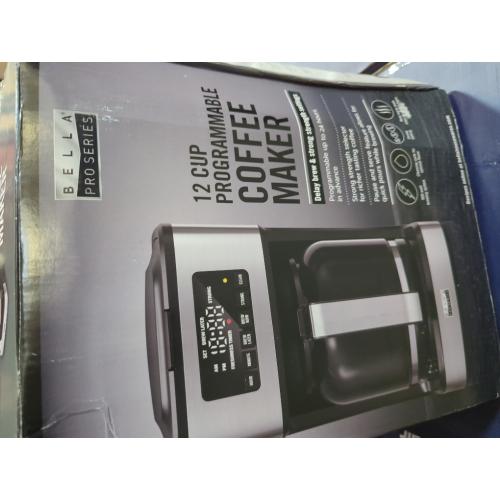 Black and Silver bella PRO - 12-Cup Programmable Coffee Maker - 90194 - Stainless Steel