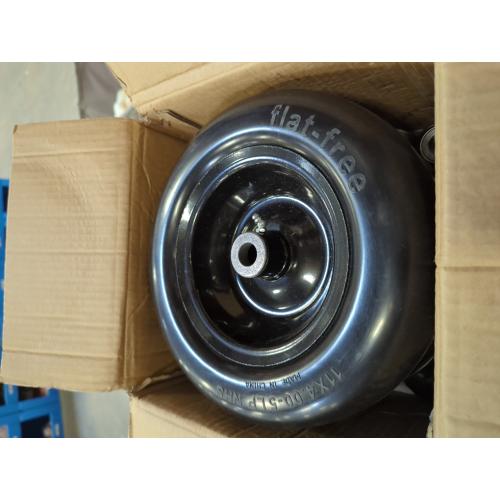 Black 11x4.00-5 Flat Free Tire and Wheel (2 Pack),Universal 11x4-5 Solid Smooth Tractor Turf Tire with Rim, 3.4 Centered Hub and 3/4 & 5/8 Bushing, For Zero Turn Mowers and Riding Lawn Mower