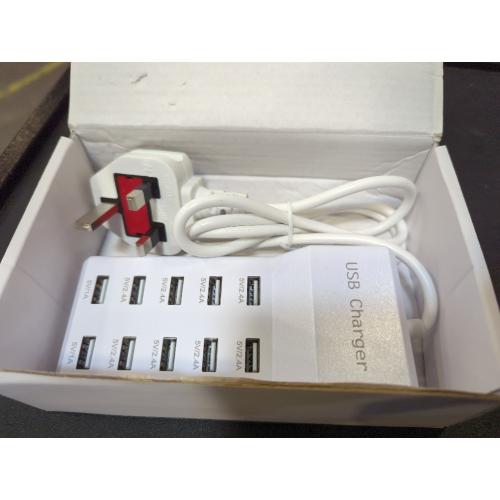 USB Charger Station Block with Rapid Charging Auto Detect Technology Safety Guaranteed 10-Port Family-Sized Smart USB Ports for Multiple Devices Smart Phone Tablet Headphones