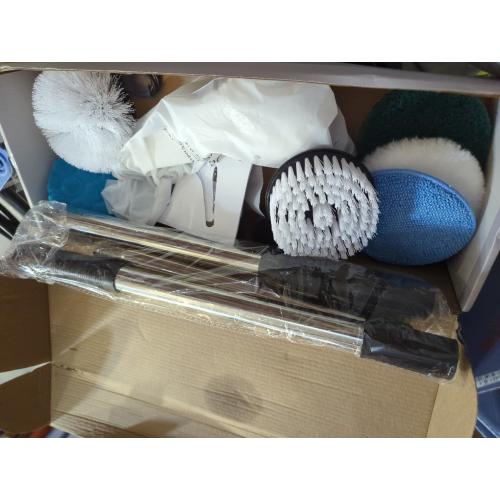 Electric Spin Scrubber with 8 Brush Heads, Extension Handle and 2 Speeds for Beginner, Teens.White-o1.