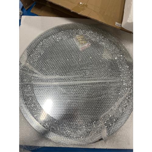 Crystal Crush Diamond Sparkly Round Silver Mirror for Wall Decoration 20x20x1 inch Wall Hang Frameless Bling Stylish Gorgeous Glam Mirror Vanity Home Decor.