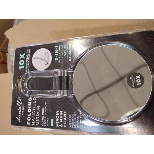 Danielle Creations 5.5-Inch Folding 2-Sided Hand Mirror, 10x Magnification, Acrylic