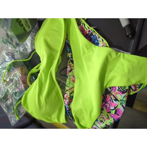 Size L GREEN Colloyes Women's Adjustable Self-Tie Straps Bikini Swimsuit Reversible Two Piece Bathing Suits